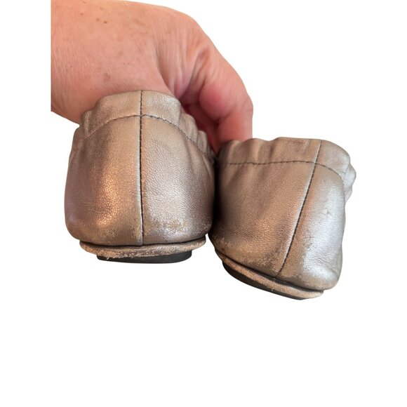 Tory Burch Metallic Rose Gold Leather Ballet Flats Scalloped Edge & Logo 6.5M - Picture 5 of 11